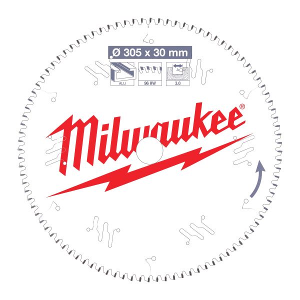 Sägeblatt Alu für Kapp- und Gehrungssägen 305/30 mm Z96 Flachtrapezzahn negativ / Milwaukee # 493247