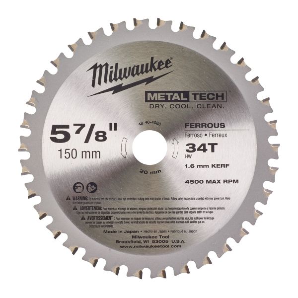 Kreissägeblatt für Metall-Handkreissägen 150/20 mm Z34 / Milwaukee # 48404080 / EAN: 45242510283