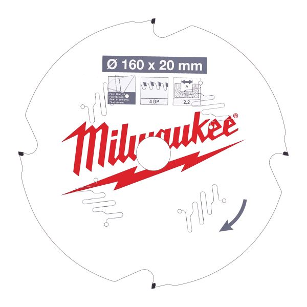 Kreissägeblatt Faserzement für Handkreissägen 160/20 mm Z4 Diamant / Milwaukee # 4932471293 / EAN: 4